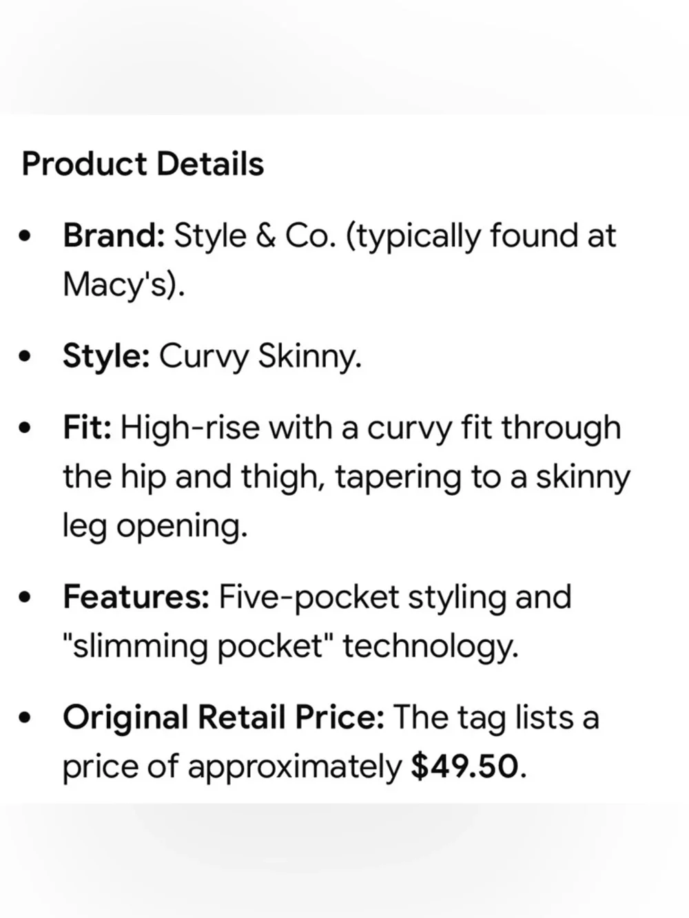 BNWT STYLE & CO. SHORT CURVY SKINNY MID-RISE SLIMMING POCKET JEANS IN SIZE 12S - Picture 16 of 16